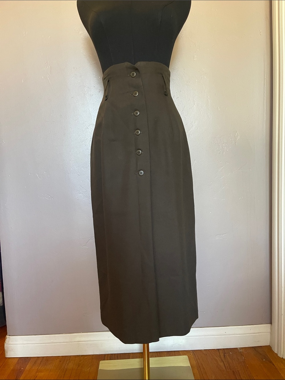 Vintage 90s Agenda Dark Olive High Waisted Midi Column Skirt